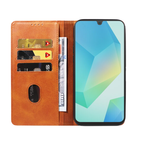 Samsung Galaxy A16 leren telefoonhoesje bookcase met pasjeshouder en magnetische sluiting (2) bruin