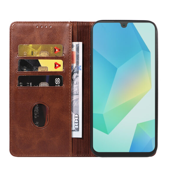 Samsung Galaxy A16 leren telefoonhoesje bookcase met pasjeshouder en magnetische sluiting (2) donkerbruin