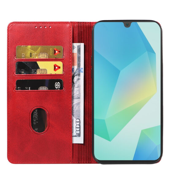 Samsung Galaxy A16 leren telefoonhoesje bookcase met pasjeshouder en magnetische sluiting (2) rood