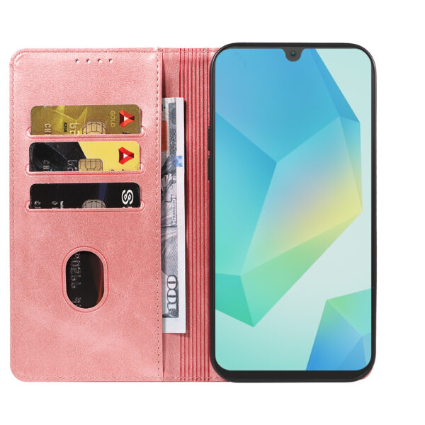Samsung Galaxy A16 leren telefoonhoesje bookcase met pasjeshouder en magnetische sluiting (2) roze
