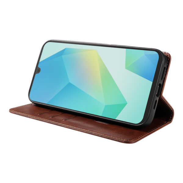Samsung Galaxy A16 leren telefoonhoesje bookcase met pasjeshouder en magnetische sluiting (3) donkerbruin
