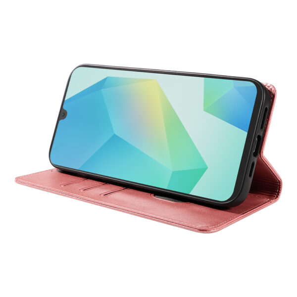Samsung Galaxy A16 leren telefoonhoesje bookcase met pasjeshouder en magnetische sluiting (3) roze