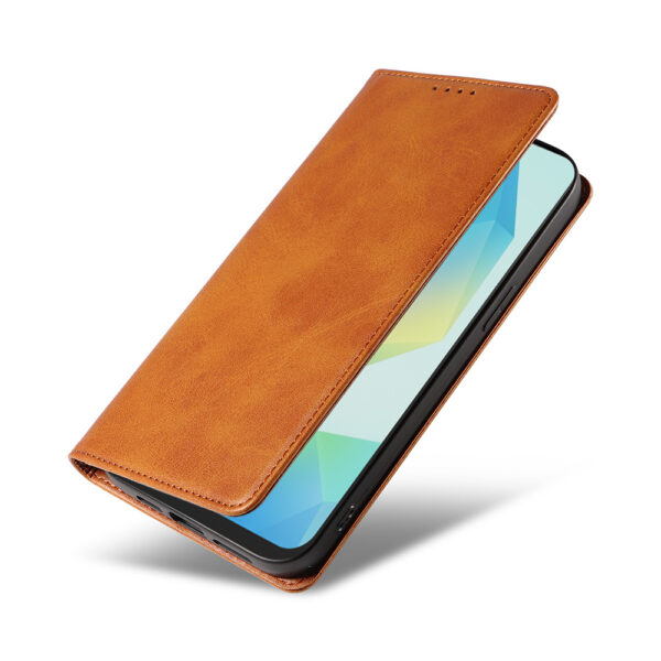 Samsung Galaxy A16 leren telefoonhoesje bookcase met pasjeshouder en magnetische sluiting (4) bruin