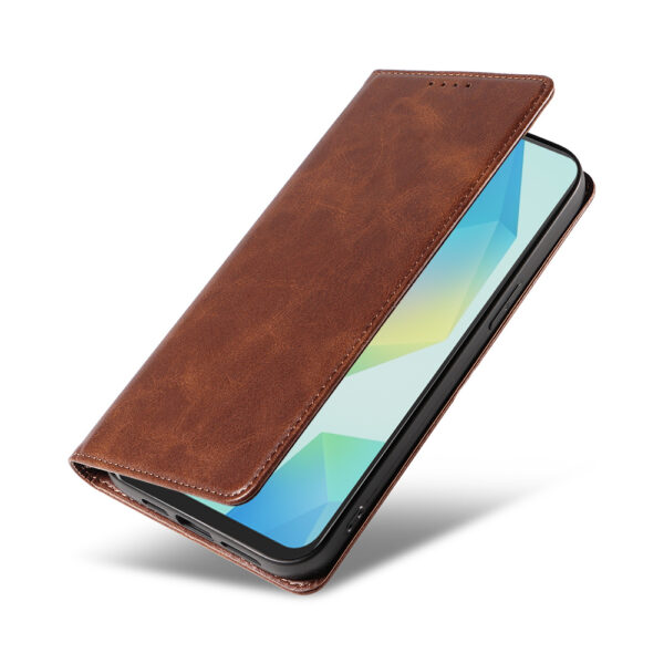 Samsung Galaxy A16 leren telefoonhoesje bookcase met pasjeshouder en magnetische sluiting (4) donkerbruin