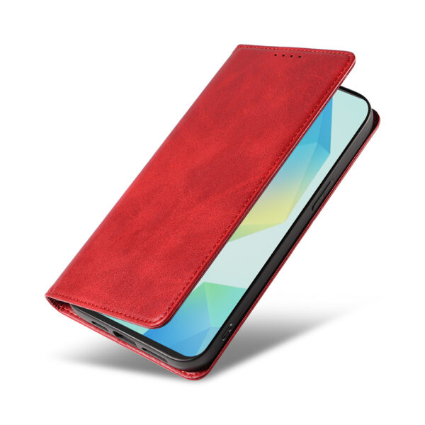 Samsung Galaxy A16 leren telefoonhoesje bookcase met pasjeshouder en magnetische sluiting (4) rood