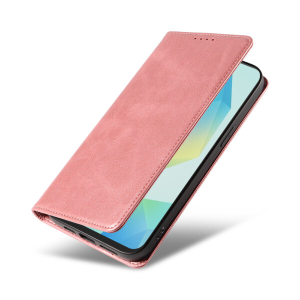 Samsung Galaxy A16 leren telefoonhoesje bookcase met pasjeshouder en magnetische sluiting (4) roze