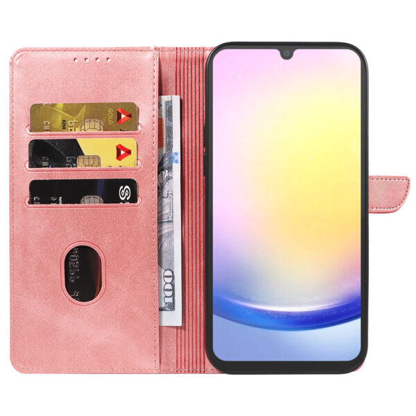 Samsung Galaxy A25 leren telefoonhoesje bookcase met pasjeshouder en magnetisch lipje (2) roze