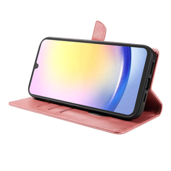 Samsung Galaxy A25 leren telefoonhoesje bookcase met pasjeshouder en magnetisch lipje (3) roze