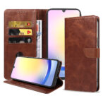 Samsung Galaxy A25 leren telefoonhoesje bookcase met pasjeshouder en magnetische lipje (1) donkerbruin