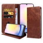 Samsung Galaxy A25 leren telefoonhoesje bookcase met pasjeshouder en magnetische sluiting (1) donkerbruin