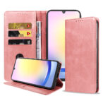 Samsung Galaxy A25 leren telefoonhoesje bookcase met pasjeshouder en magnetische sluiting (1) roze