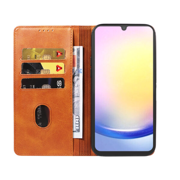 Samsung Galaxy A25 leren telefoonhoesje bookcase met pasjeshouder en magnetische sluiting (2) bruin