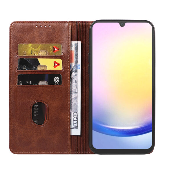 Samsung Galaxy A25 leren telefoonhoesje bookcase met pasjeshouder en magnetische sluiting (2) donkerbruin