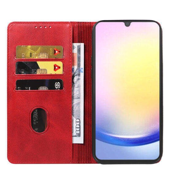 Samsung Galaxy A25 leren telefoonhoesje bookcase met pasjeshouder en magnetische sluiting (2) rood