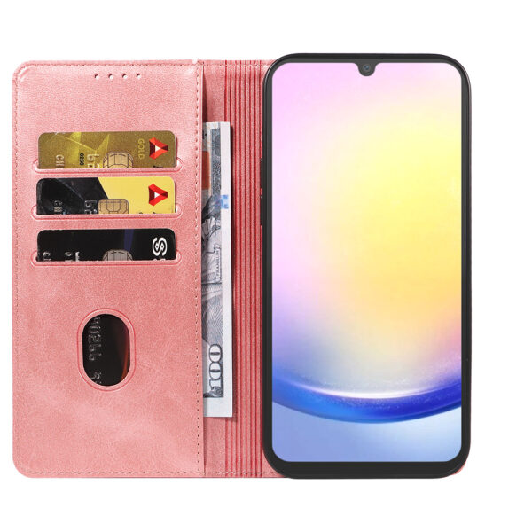 Samsung Galaxy A25 leren telefoonhoesje bookcase met pasjeshouder en magnetische sluiting (2) roze