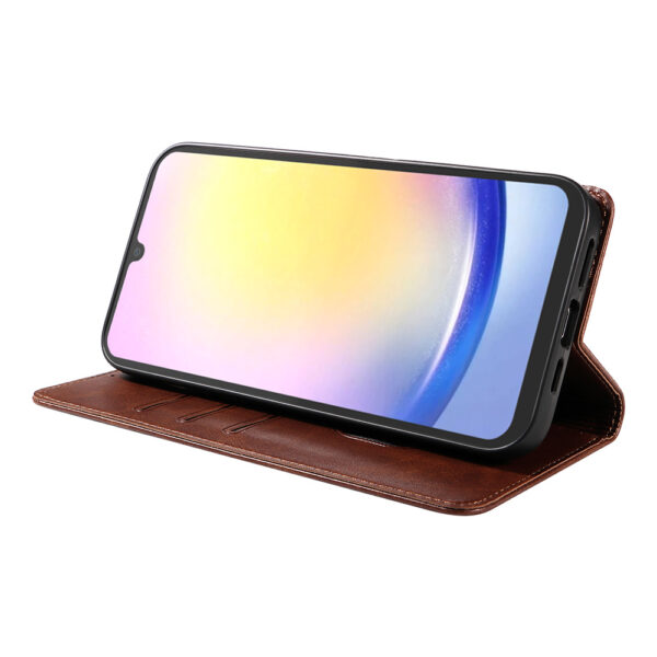 Samsung Galaxy A25 leren telefoonhoesje bookcase met pasjeshouder en magnetische sluiting (3) donkerbruin