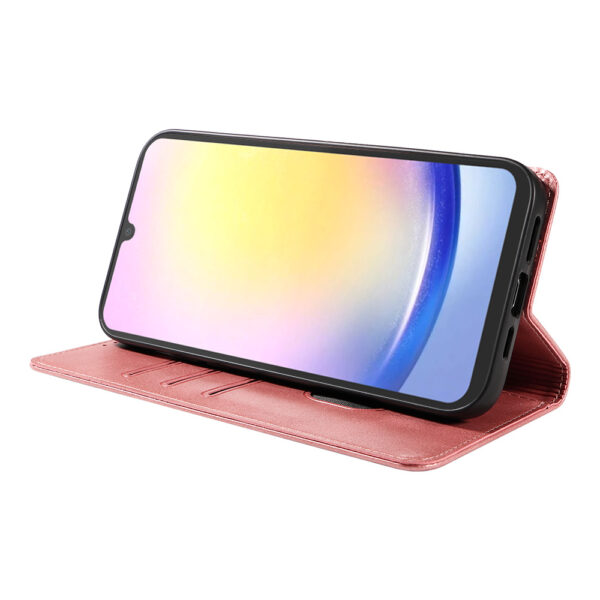 Samsung Galaxy A25 leren telefoonhoesje bookcase met pasjeshouder en magnetische sluiting (3) roze