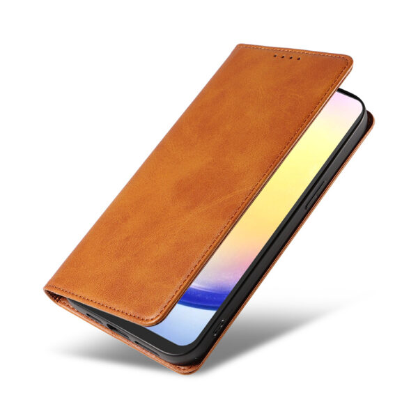 Samsung Galaxy A25 leren telefoonhoesje bookcase met pasjeshouder en magnetische sluiting (4) bruin