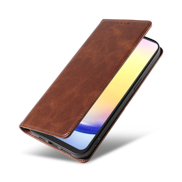 Samsung Galaxy A25 leren telefoonhoesje bookcase met pasjeshouder en magnetische sluiting (4) donkerbruin