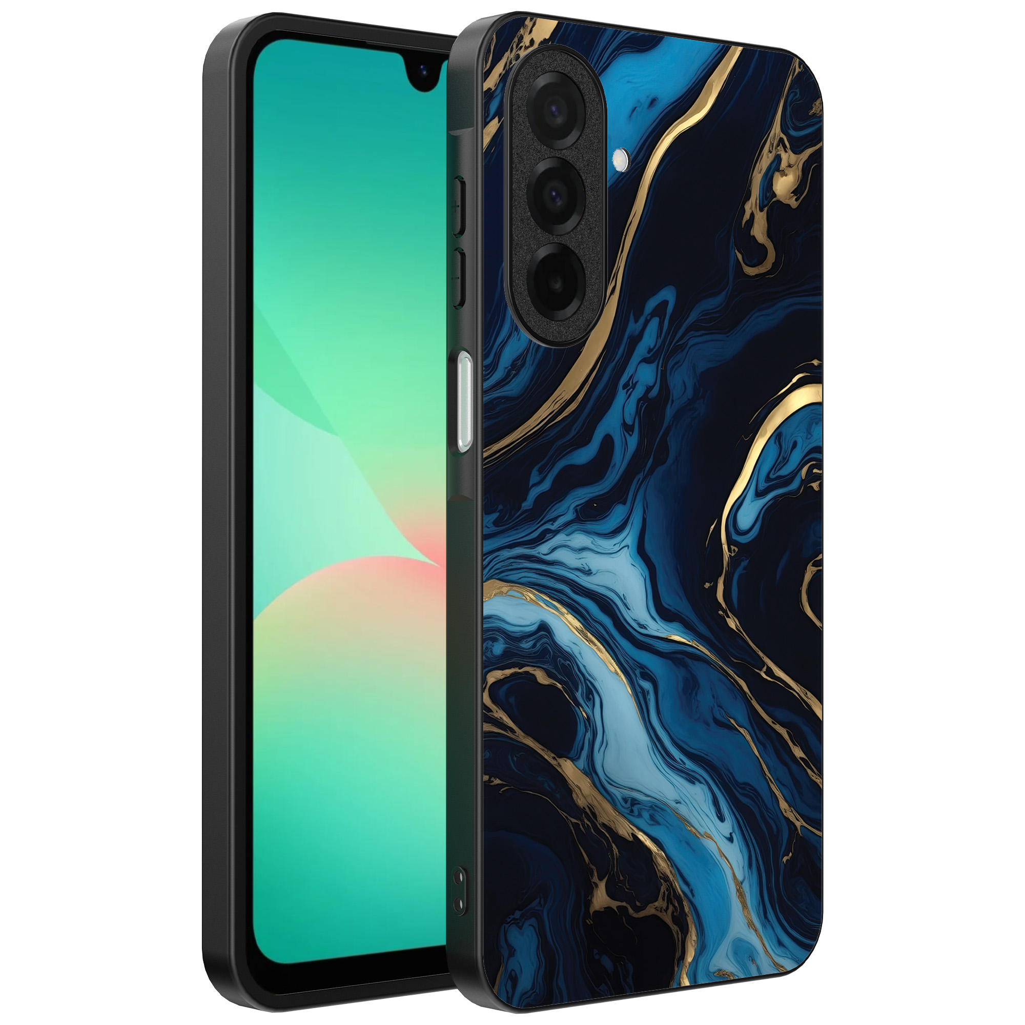 Samsung Galaxy A26 telefoonhoesje met blauw goud marmer opdruk (1)
