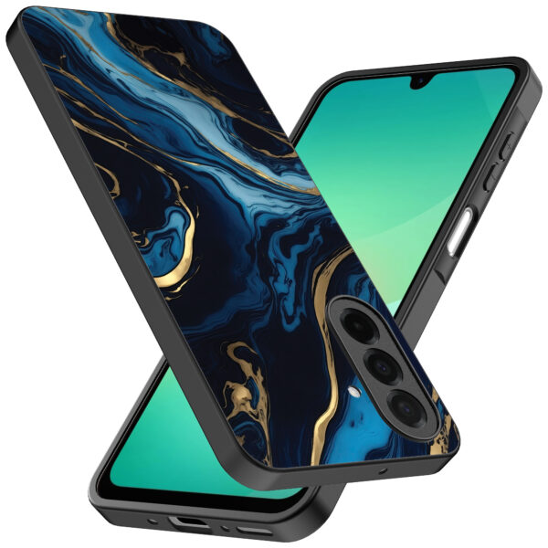 Samsung Galaxy A26 telefoonhoesje met blauw goud marmer opdruk (2)