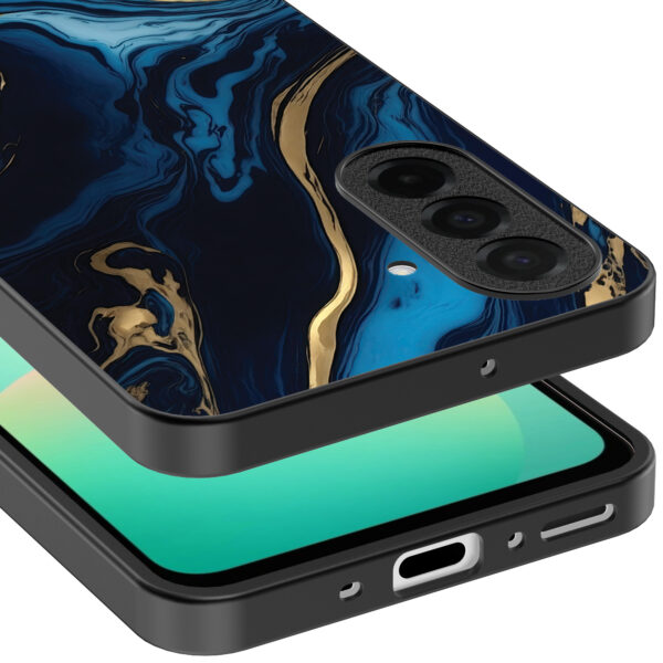 Samsung Galaxy A26 telefoonhoesje met blauw goud marmer opdruk (3)
