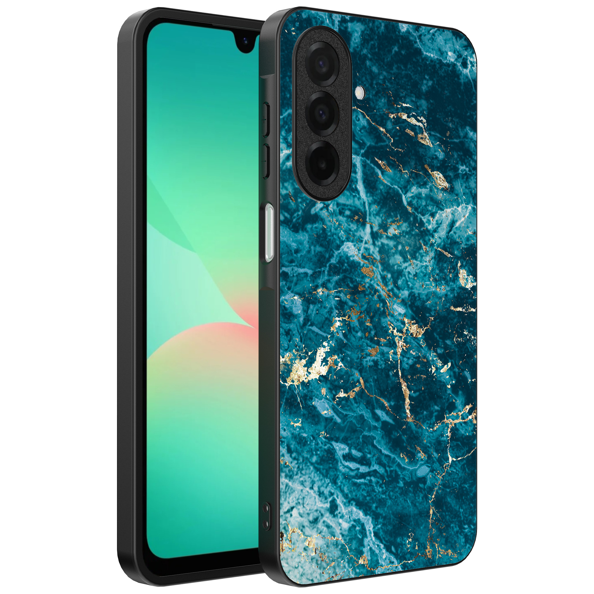 Samsung Galaxy A26 telefoonhoesje met blauw marmer opdruk (1)