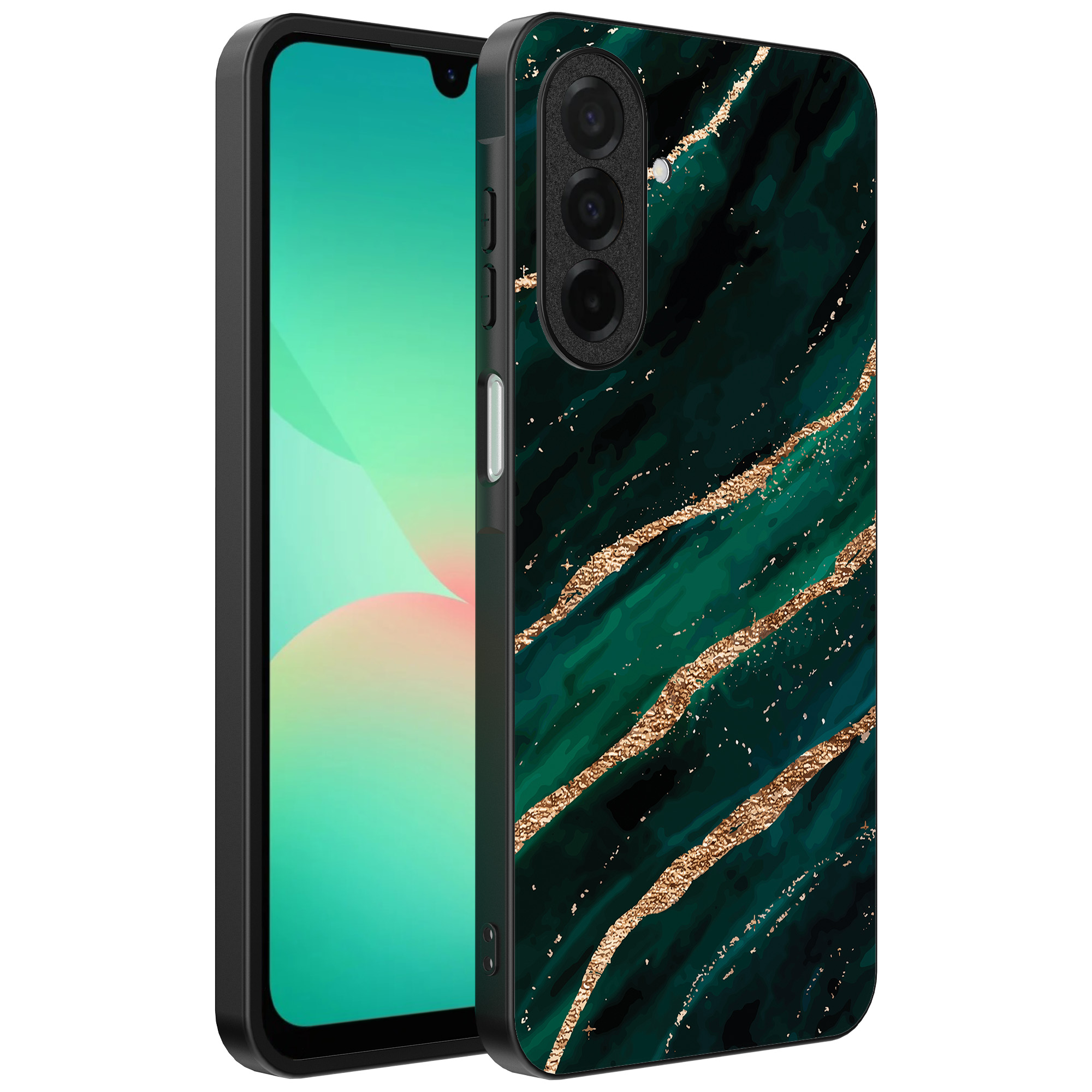 Samsung Galaxy A26 telefoonhoesje met groen goud marmer opdruk (1)