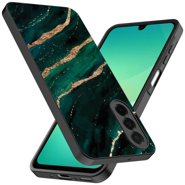 Samsung Galaxy A26 telefoonhoesje met groen goud marmer opdruk (2)