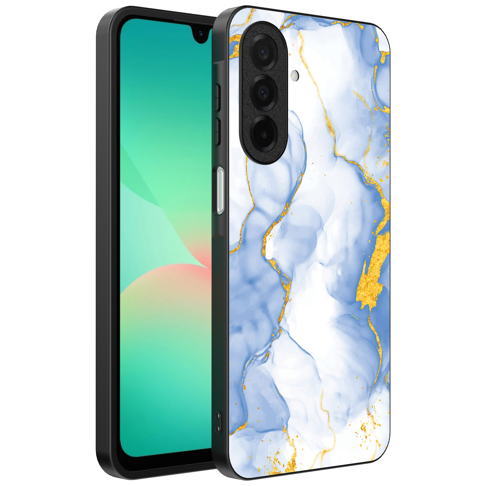 Samsung Galaxy A26 telefoonhoesje met lichtblauw goud marmer opdruk (1)