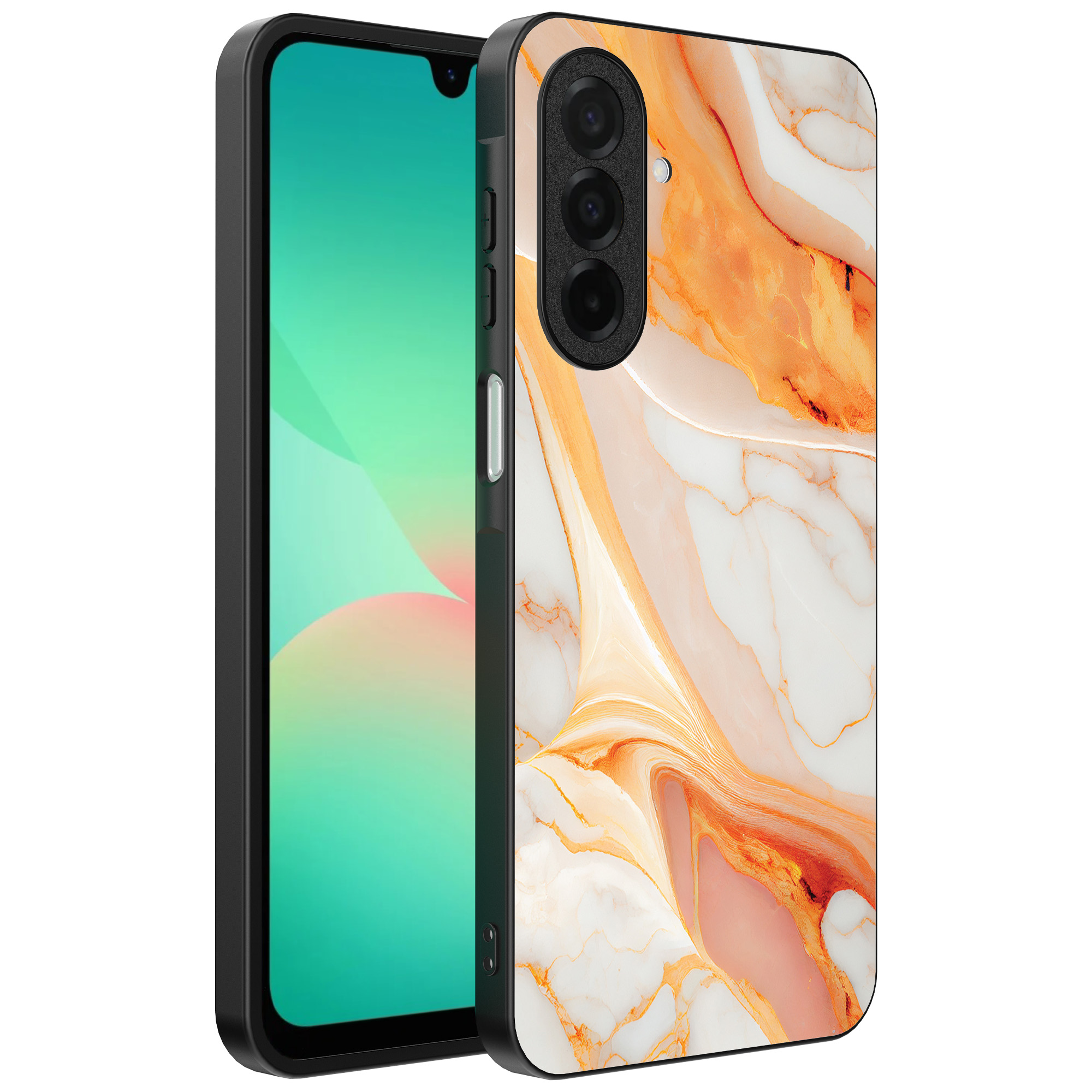 Samsung Galaxy A26 telefoonhoesje met oranje marmer opdruk (1)