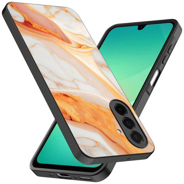 Samsung Galaxy A26 telefoonhoesje met oranje marmer opdruk (2)