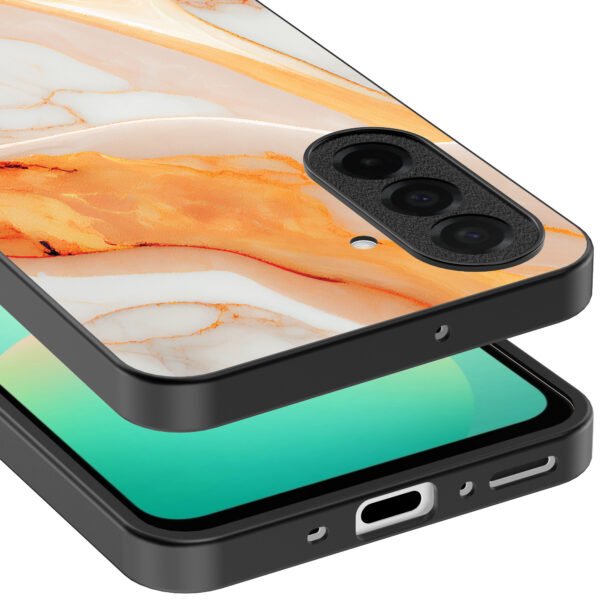 Samsung Galaxy A26 telefoonhoesje met oranje marmer opdruk (3)