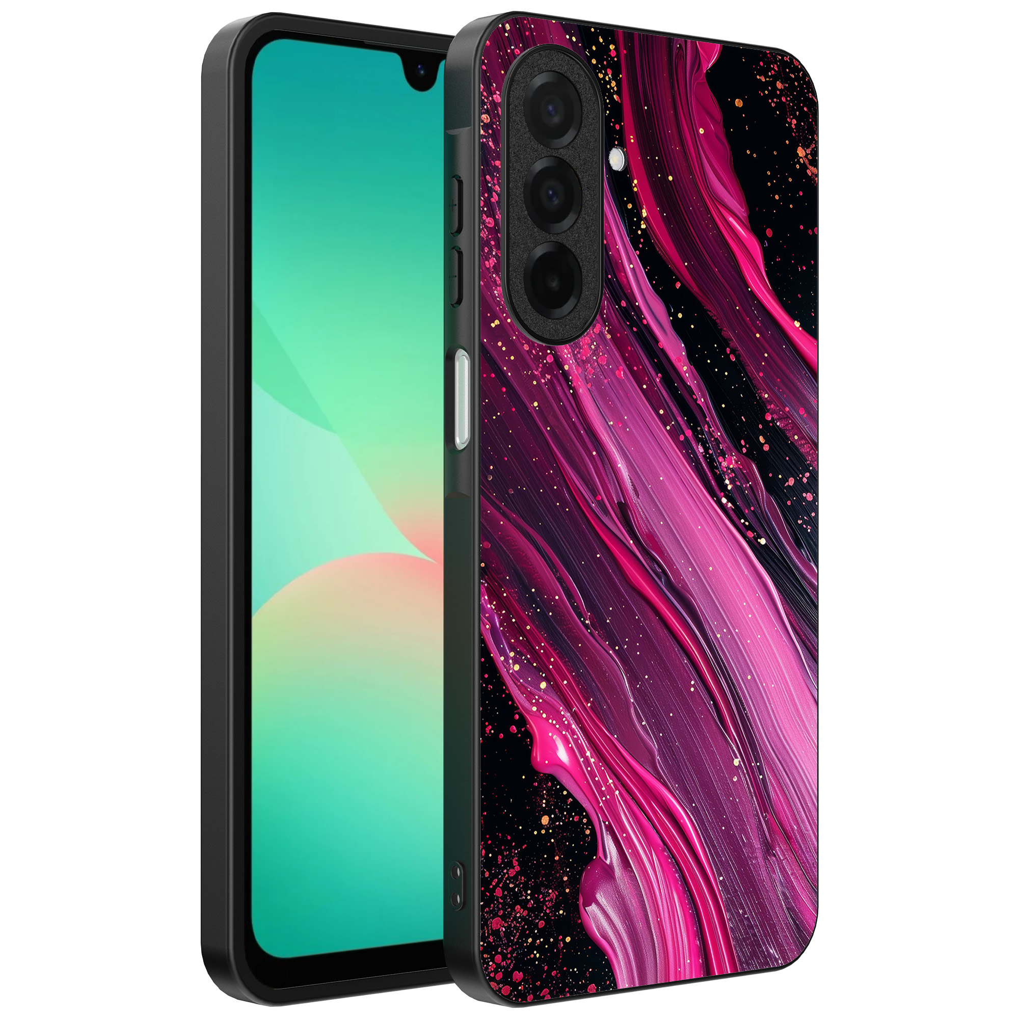 Samsung Galaxy A26 telefoonhoesje met paars roze marmer opdruk (1)