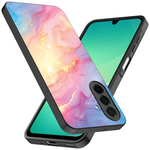 Samsung Galaxy A26 telefoonhoesje met regenboog glitter marmer opdruk (2)