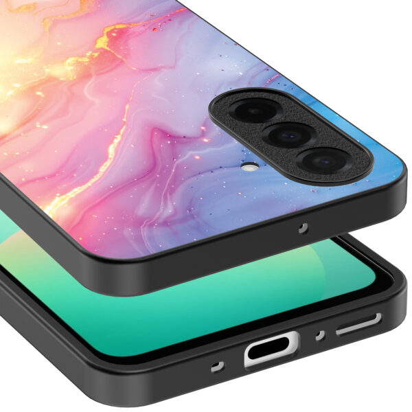 Samsung Galaxy A26 telefoonhoesje met regenboog glitter marmer opdruk (3)