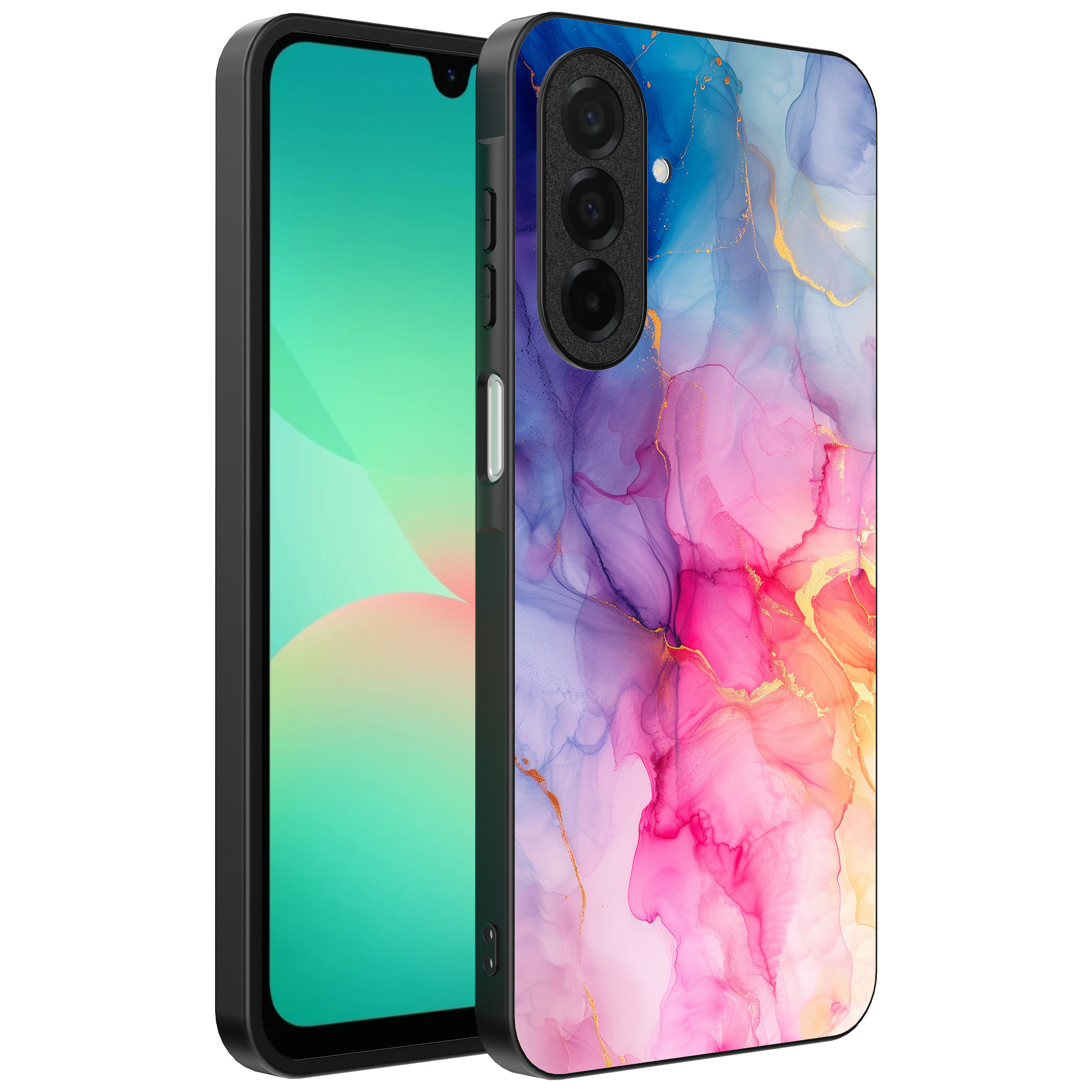 Samsung Galaxy A26 telefoonhoesje met regenboog marmer opdruk (1)