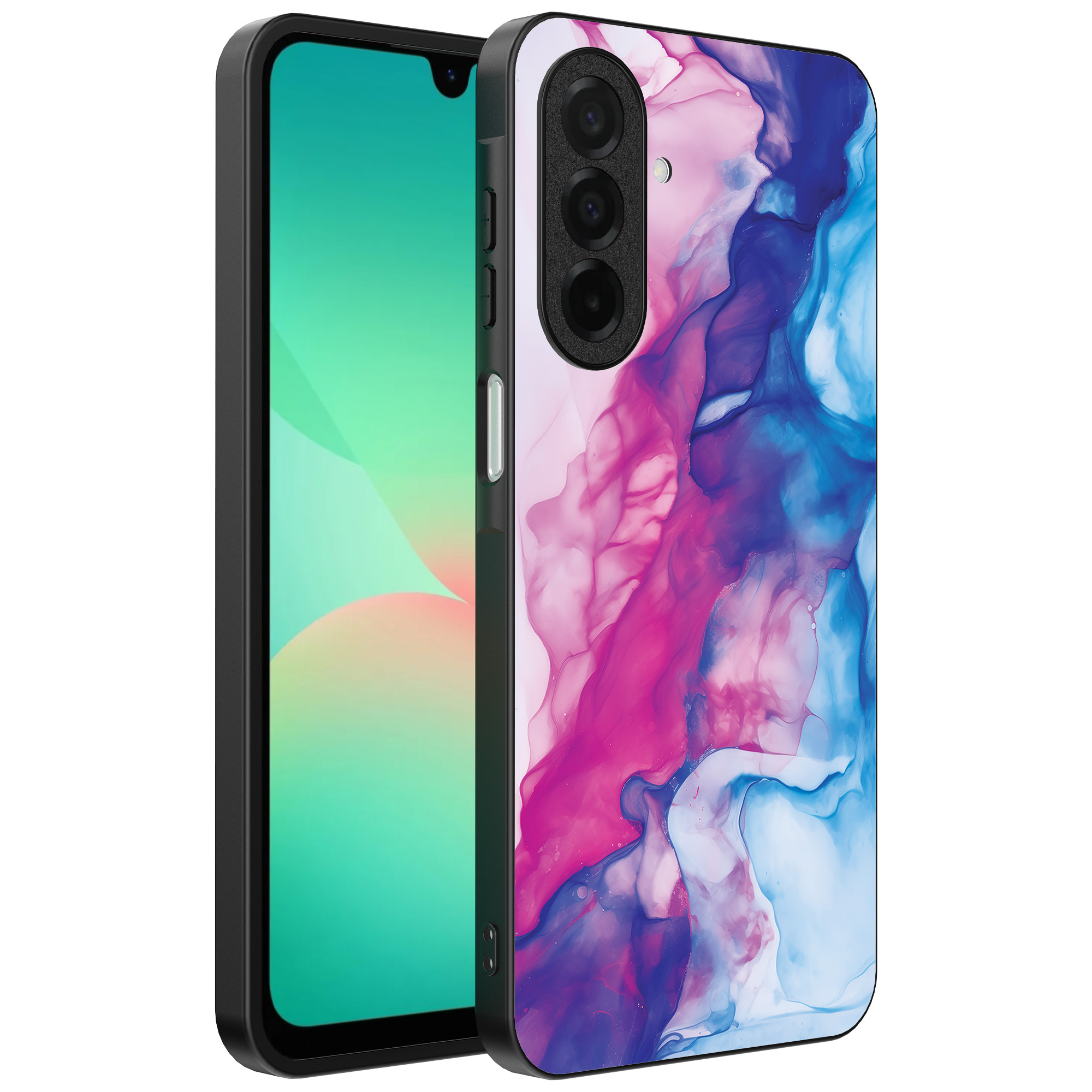Samsung Galaxy A26 telefoonhoesje met roze blauw marmer opdruk (1)