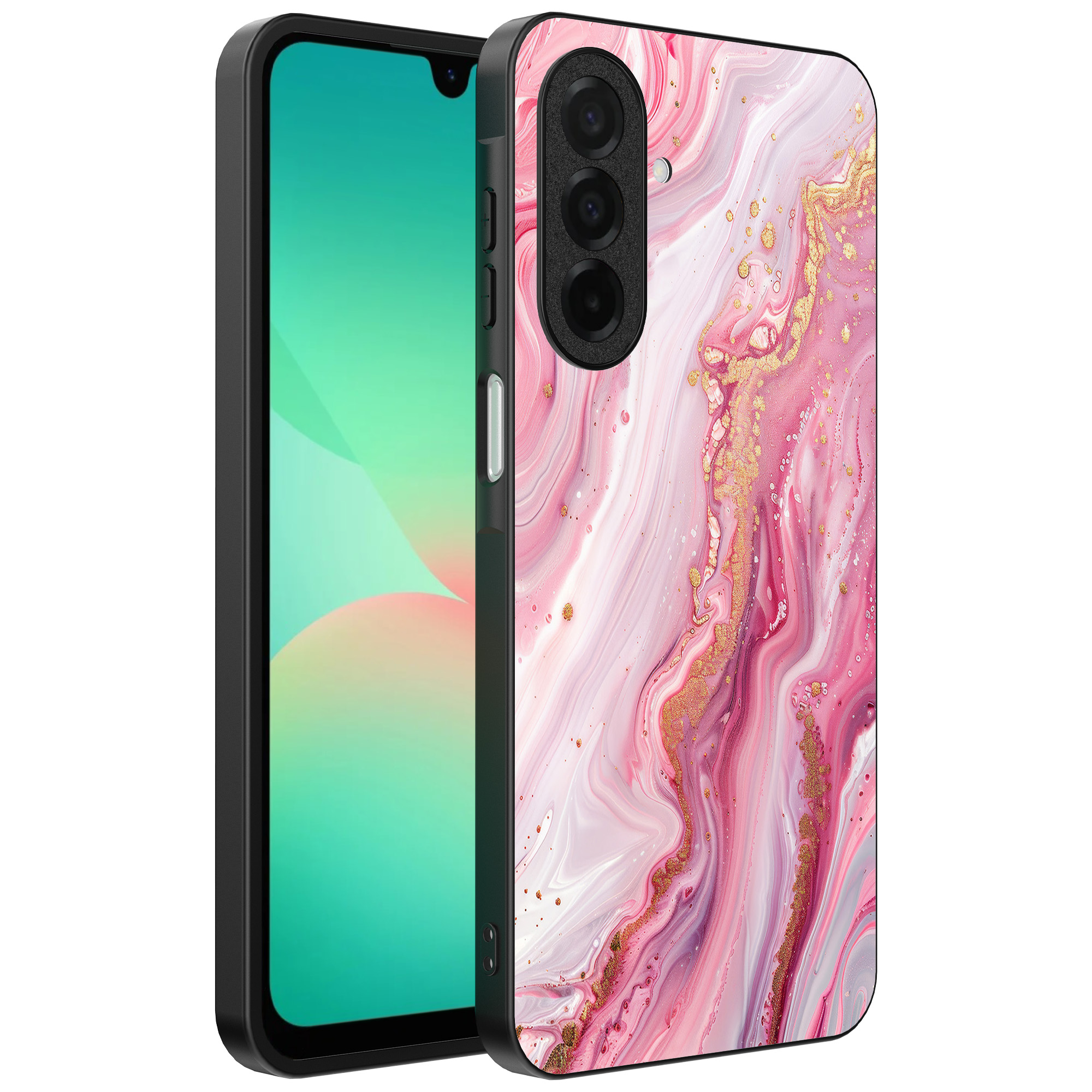 Samsung Galaxy A26 telefoonhoesje met roze marmer opdruk (1)