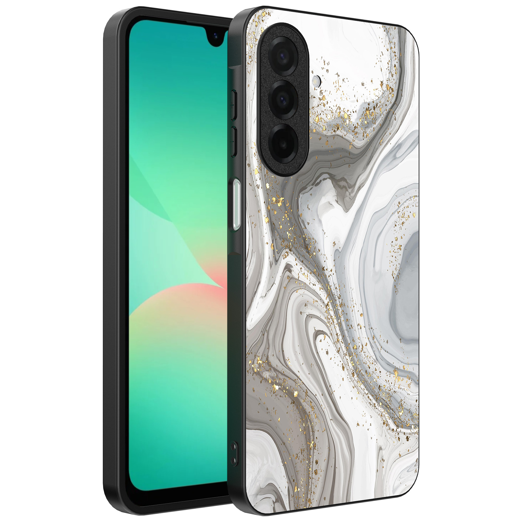 Samsung Galaxy A26 telefoonhoesje met zilver marmer opdruk (1)