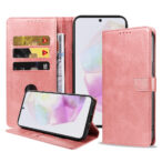 Samsung Galaxy A35 leren telefoonhoesje bookcase met pasjeshouder en magnetisch lipje (1) roze