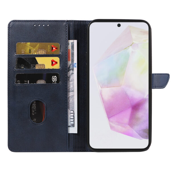 Samsung Galaxy A35 leren telefoonhoesje bookcase met pasjeshouder en magnetisch lipje (2) Blauw