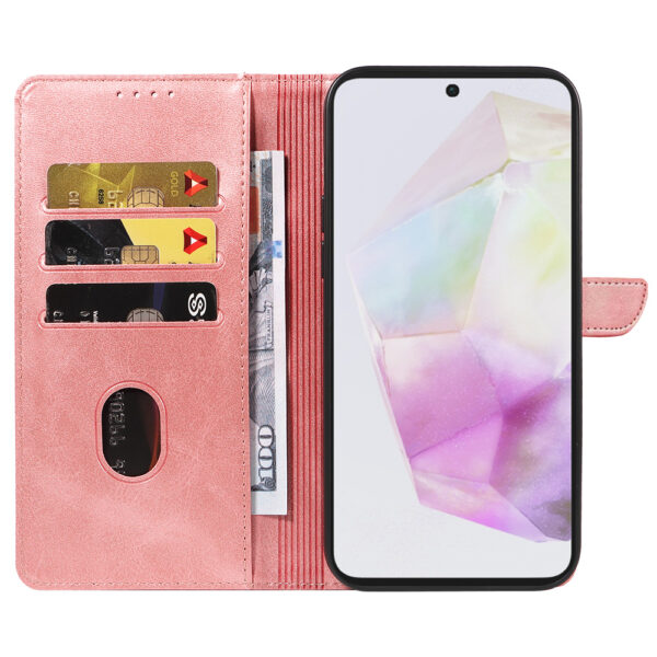 Samsung Galaxy A35 leren telefoonhoesje bookcase met pasjeshouder en magnetisch lipje (2) roze