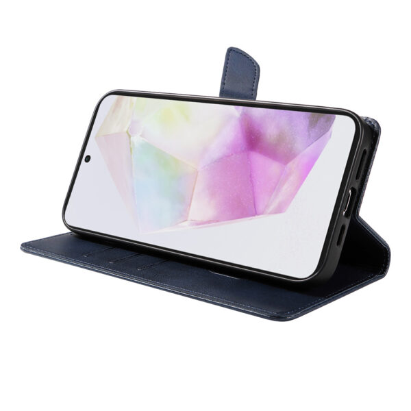 Samsung Galaxy A35 leren telefoonhoesje bookcase met pasjeshouder en magnetisch lipje (3) Blauw