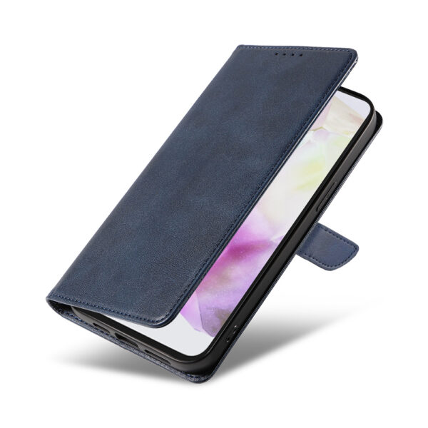 Samsung Galaxy A35 leren telefoonhoesje bookcase met pasjeshouder en magnetisch lipje (4) Blauw