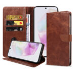 Samsung Galaxy A35 leren telefoonhoesje bookcase met pasjeshouder en magnetische lipje (1) donkerbruin