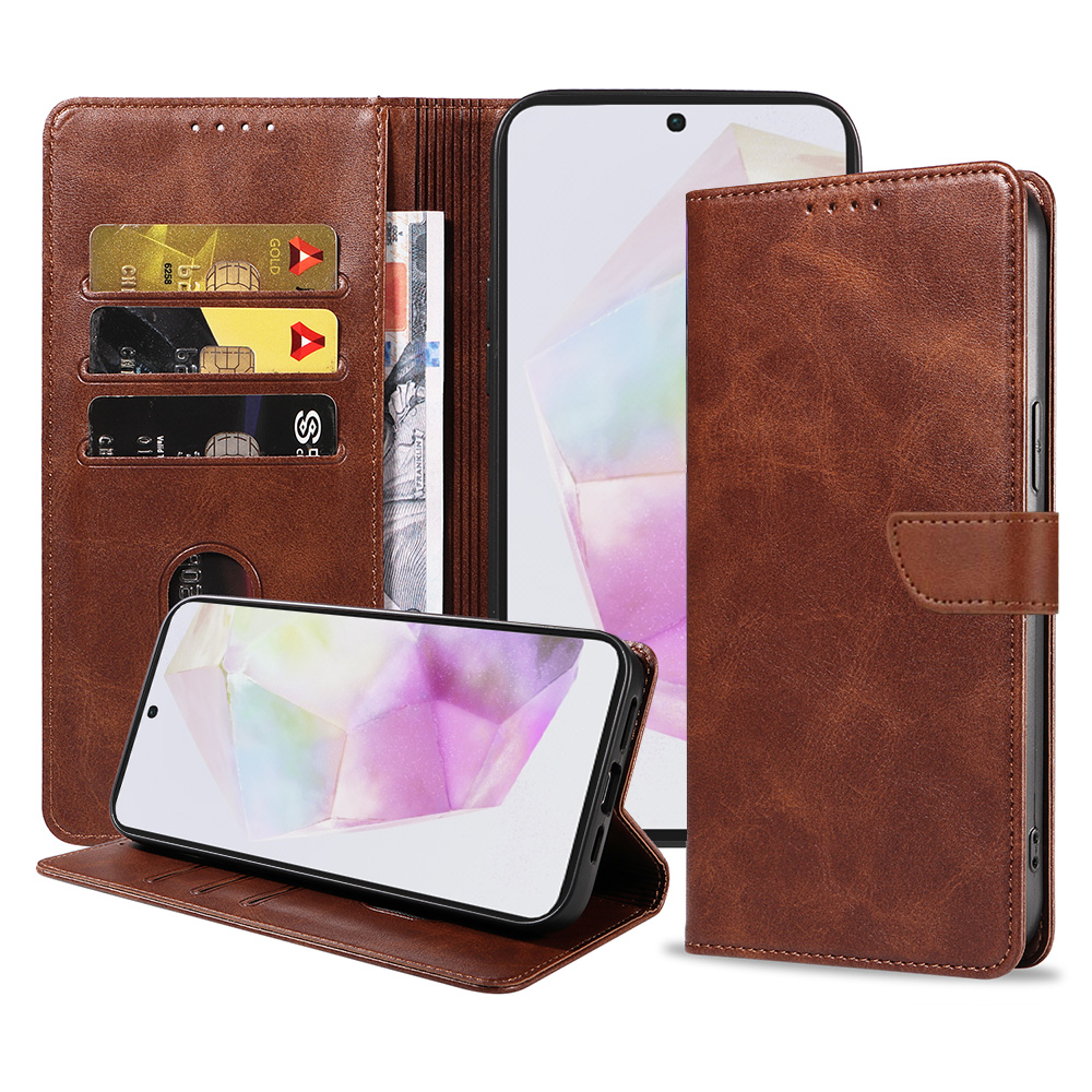 Samsung Galaxy A35 leren telefoonhoesje bookcase met pasjeshouder en magnetische lipje (1) donkerbruin