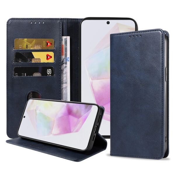 Samsung Galaxy A35 leren telefoonhoesje bookcase met pasjeshouder en magnetische sluiting (1) Blauw