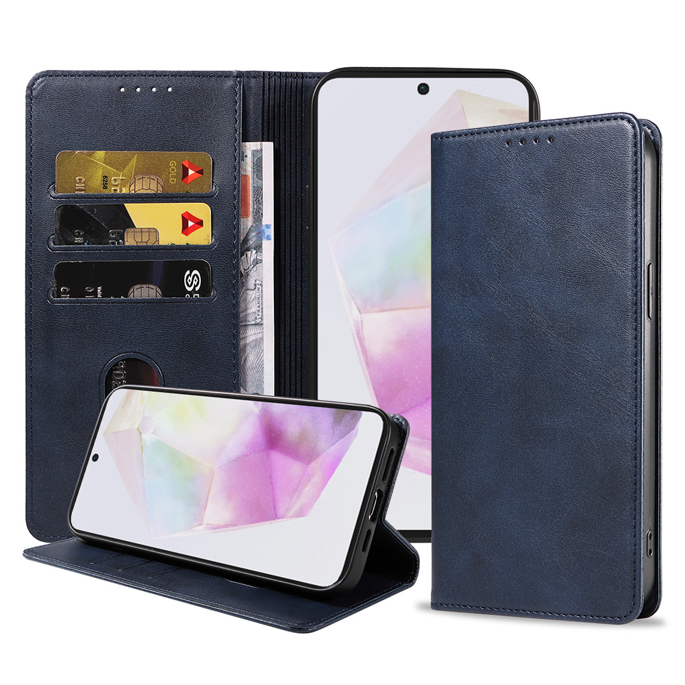 Samsung Galaxy A35 leren telefoonhoesje bookcase met pasjeshouder en magnetische sluiting (1) Blauw