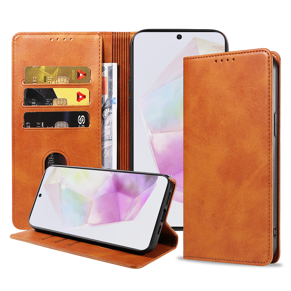 Samsung Galaxy A35 leren telefoonhoesje bookcase met pasjeshouder en magnetische sluiting (1) bruin
